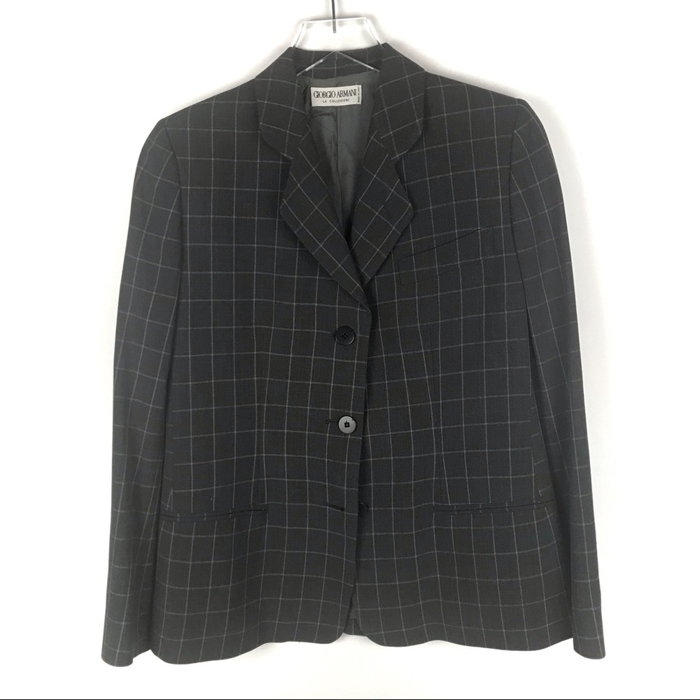 Giorgio Armani Le Collezioni Windowpane Blazer Gray Italian Made